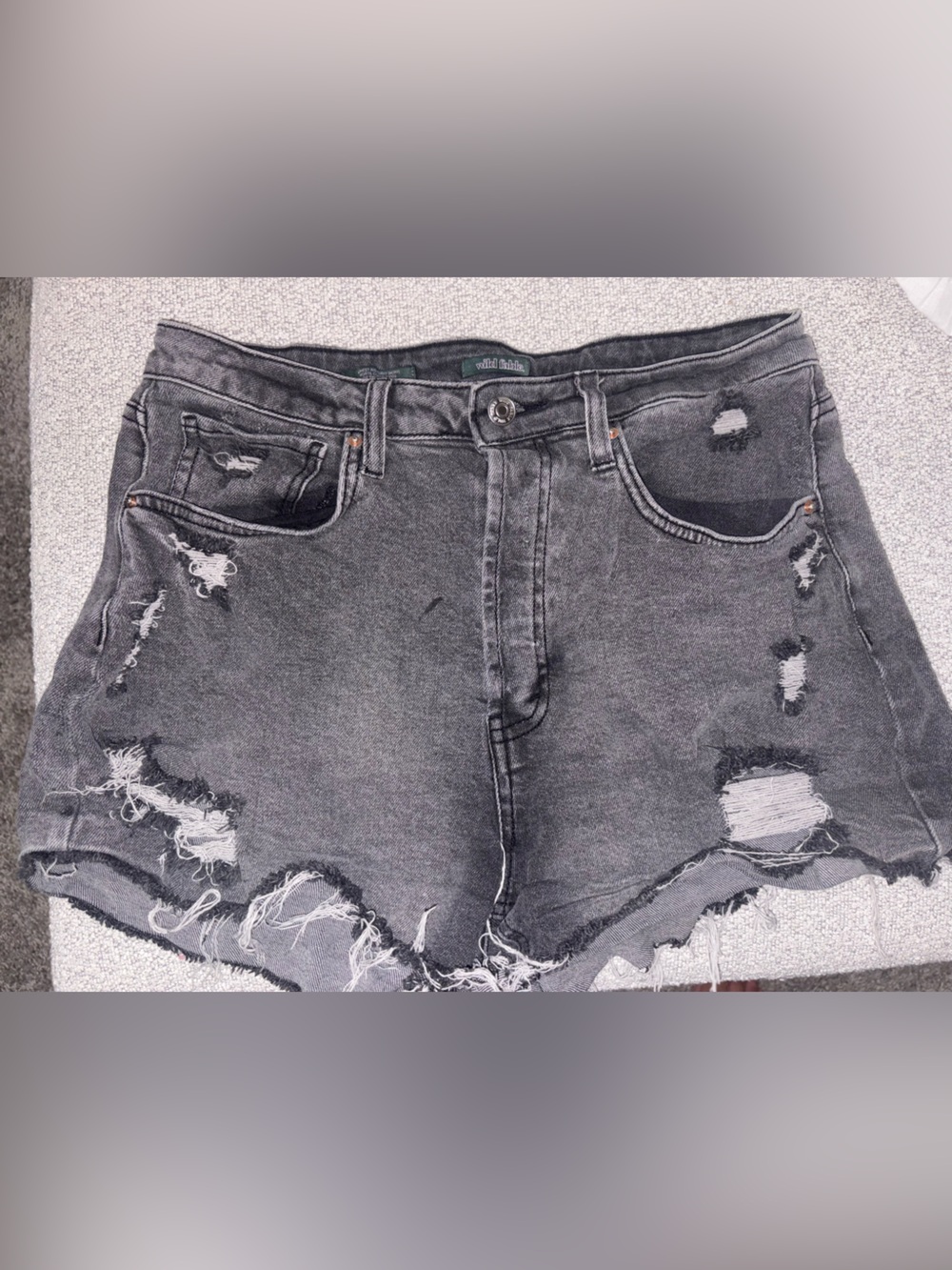 wild fable Women's Distressed Black-Grey Denim Shorts